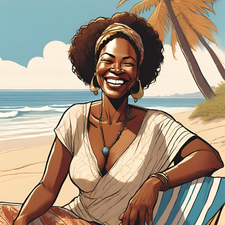 Woman sitting on beach under a tree