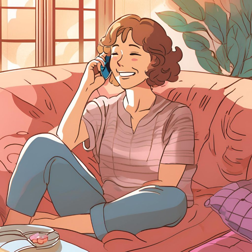 woman smiling while talking on phone