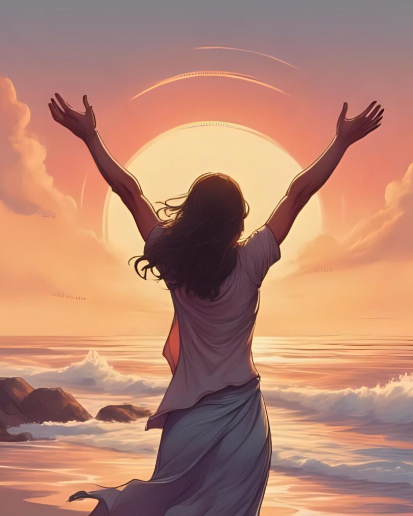 woman enjoying the sunrise