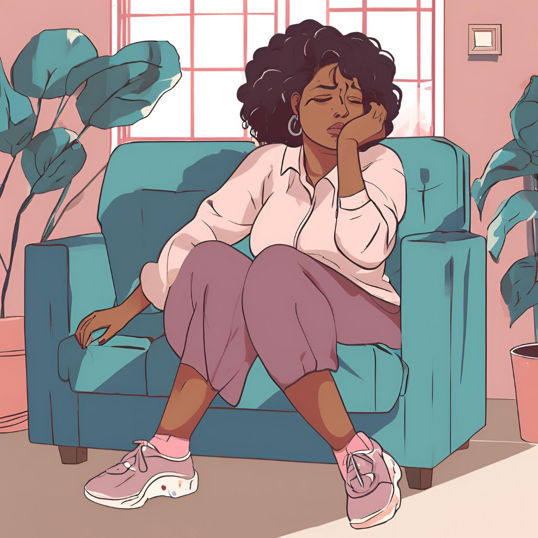 woman sitting in chair feeling sad