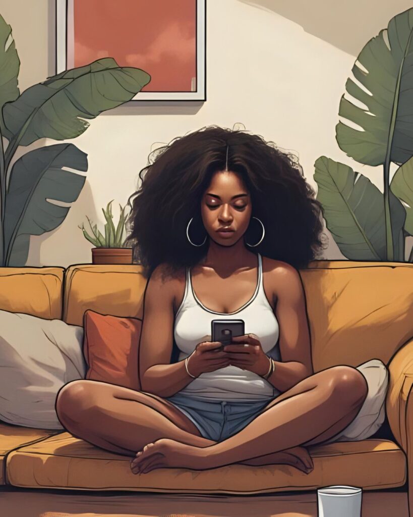 adult woman sitting on couch