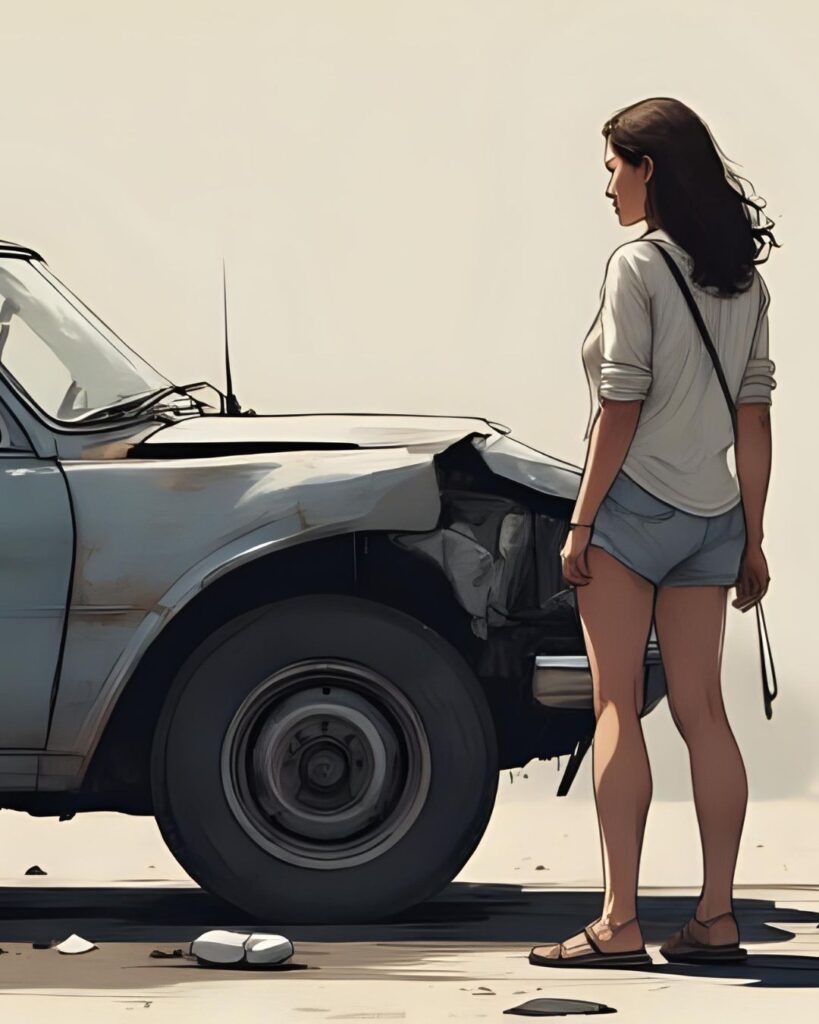 woman standing next to minor car crash