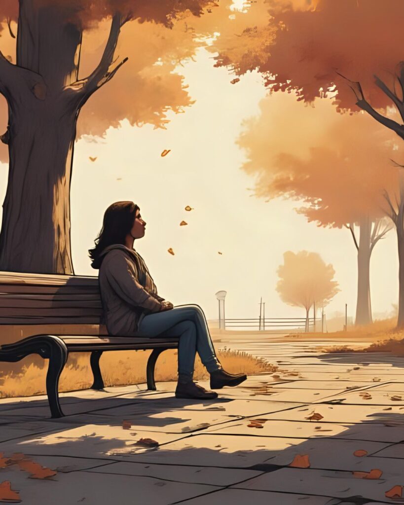 woman sitting on park bench alone