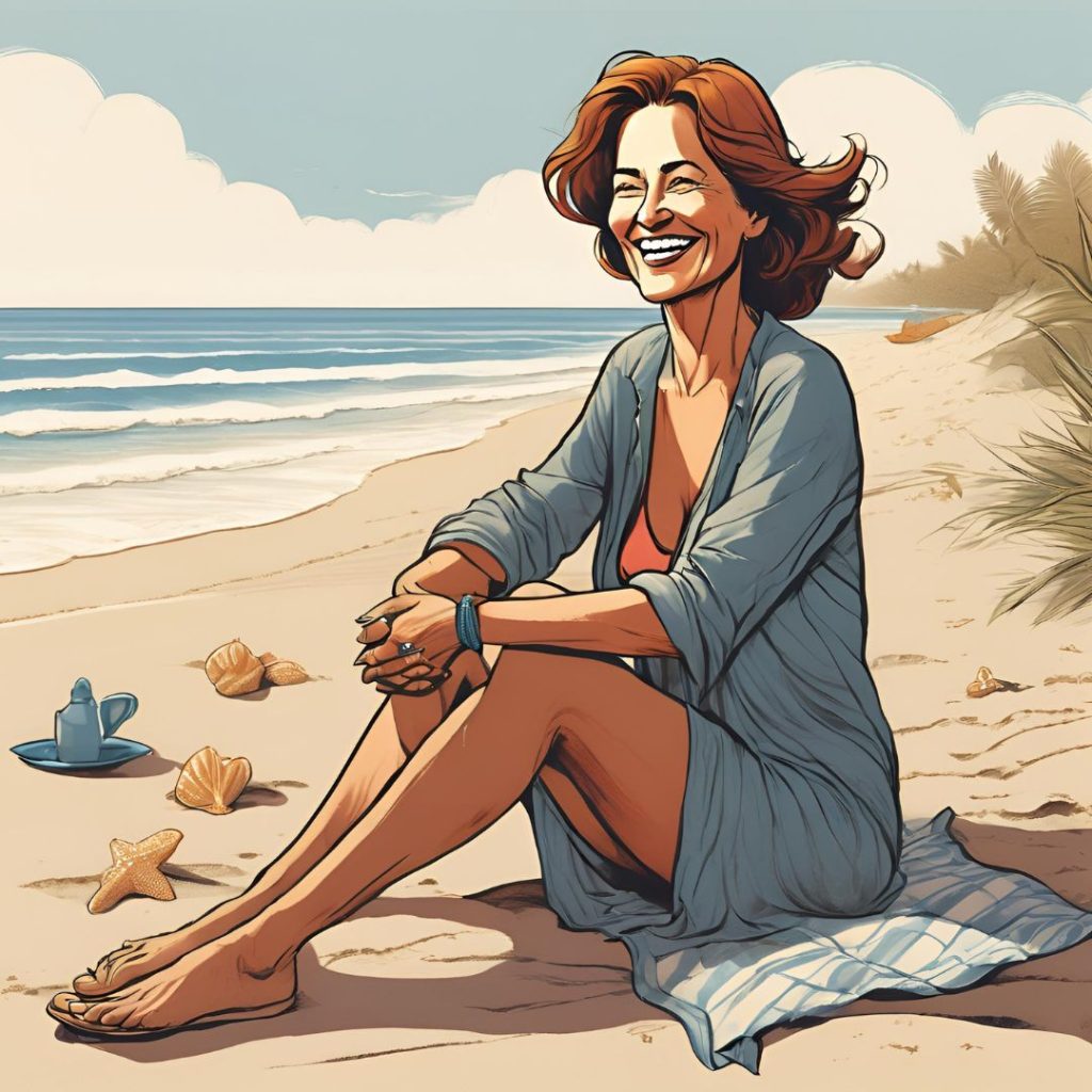 woman sitting on the beach smiling