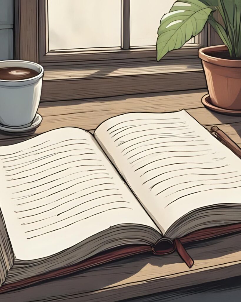journal with coffee