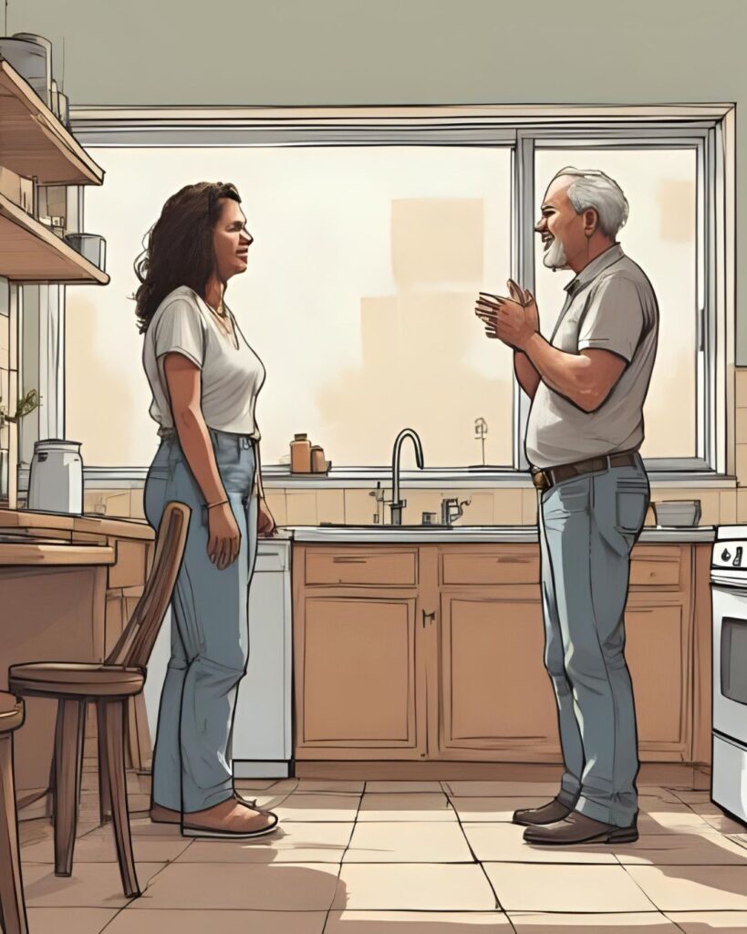 Dad and daughter argue in kitchen