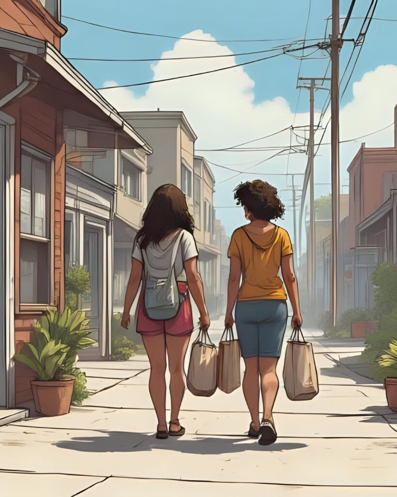 mom and daughter shopping