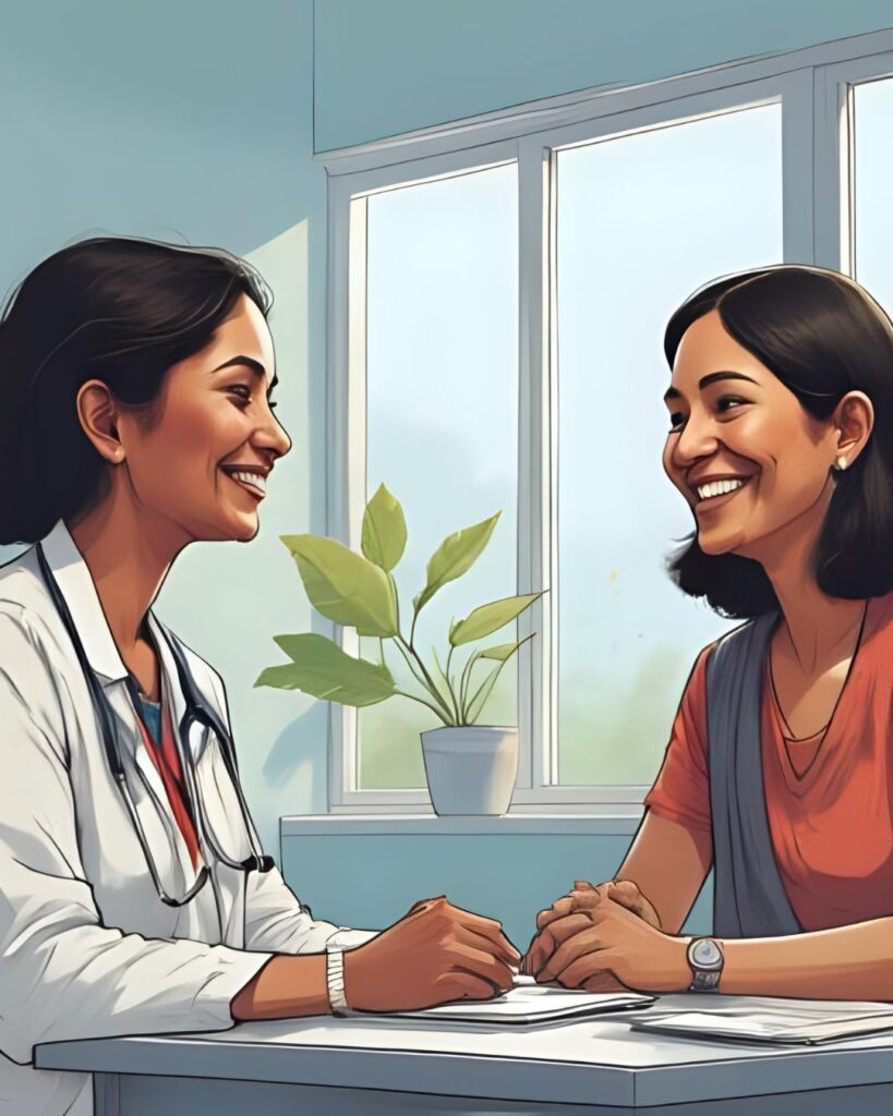 smiling doctor talking with woman