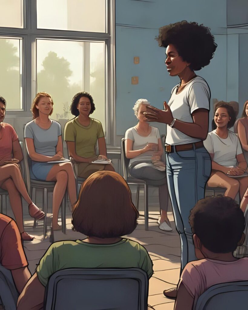 woman speaking to an audience